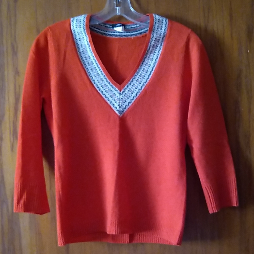 J. Crew Lambswool V-Neck Fair Isle Sweater, size M